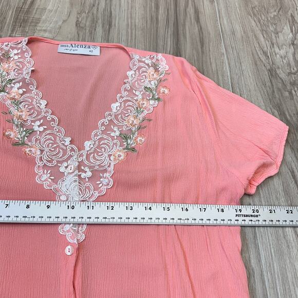 Miss Alenza Pink Nightgown Lace Trim Button Front EU 42 US Medium 36" Length - Picture 4 of 8